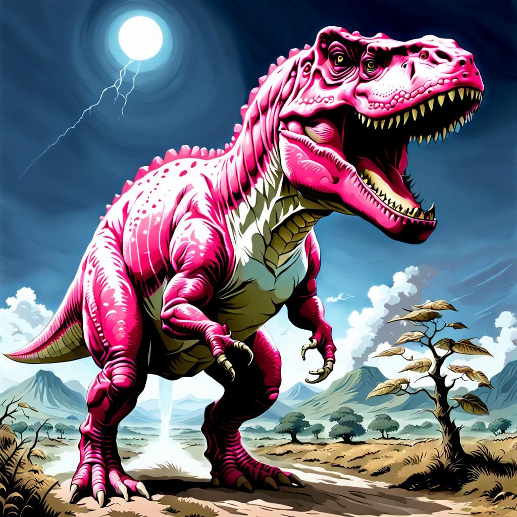 Nuclear Pink Tyrannosaurus in Beatrix Potter Style