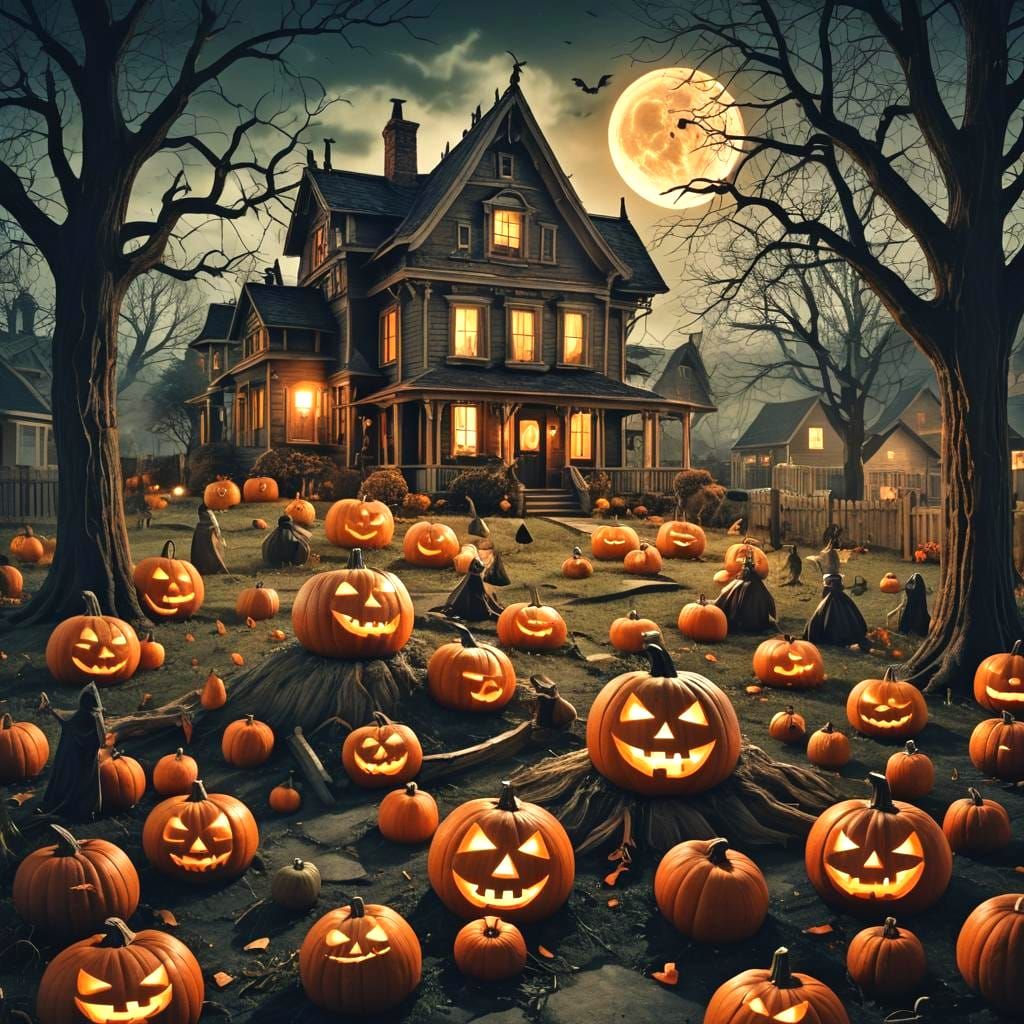 Whimsical Halloween Pumpkin Diorama with Witches