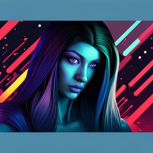 Cyberpunk Woman Portrait with Blue Hair in Digital Art