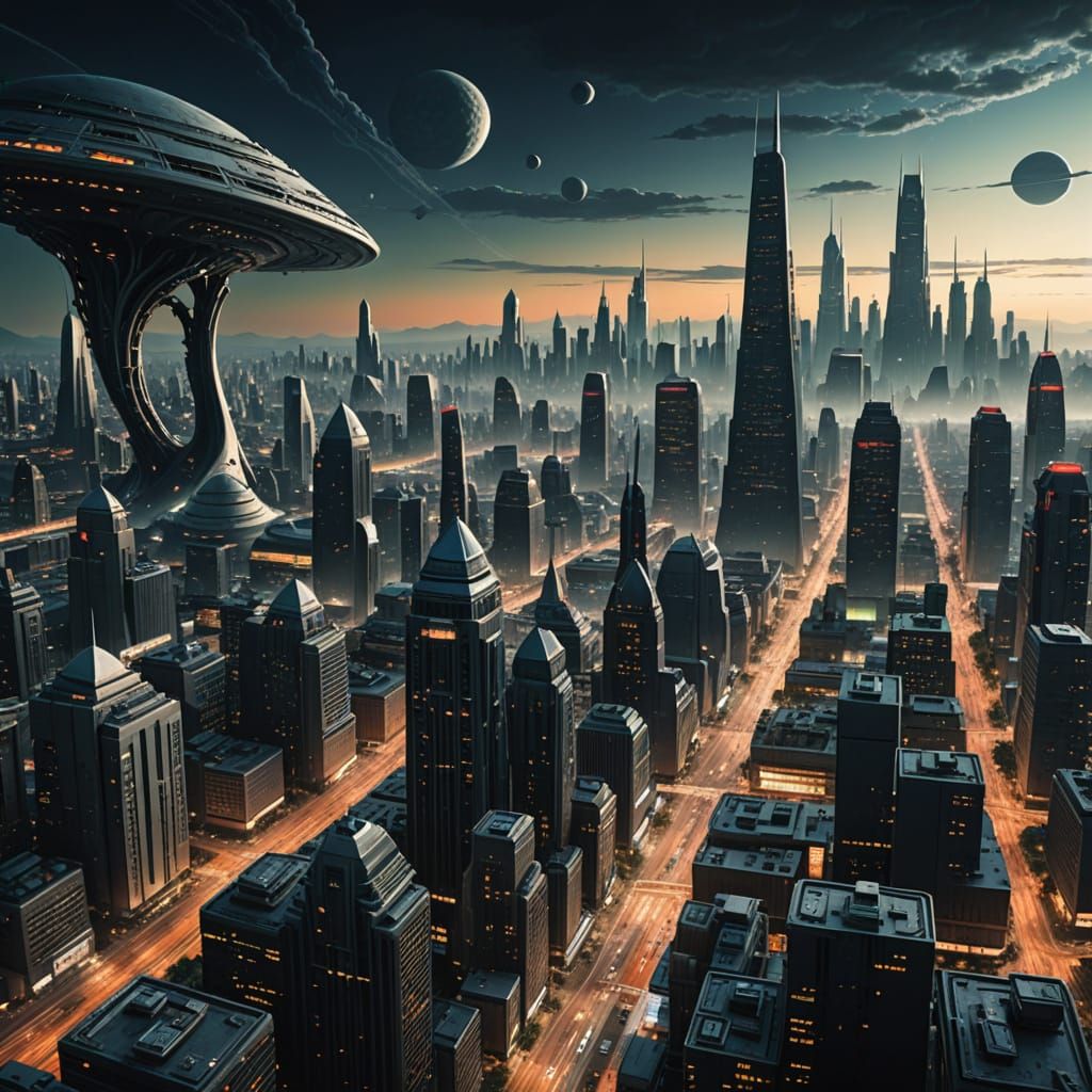 Futuristic Alien Cityscape in Onyx