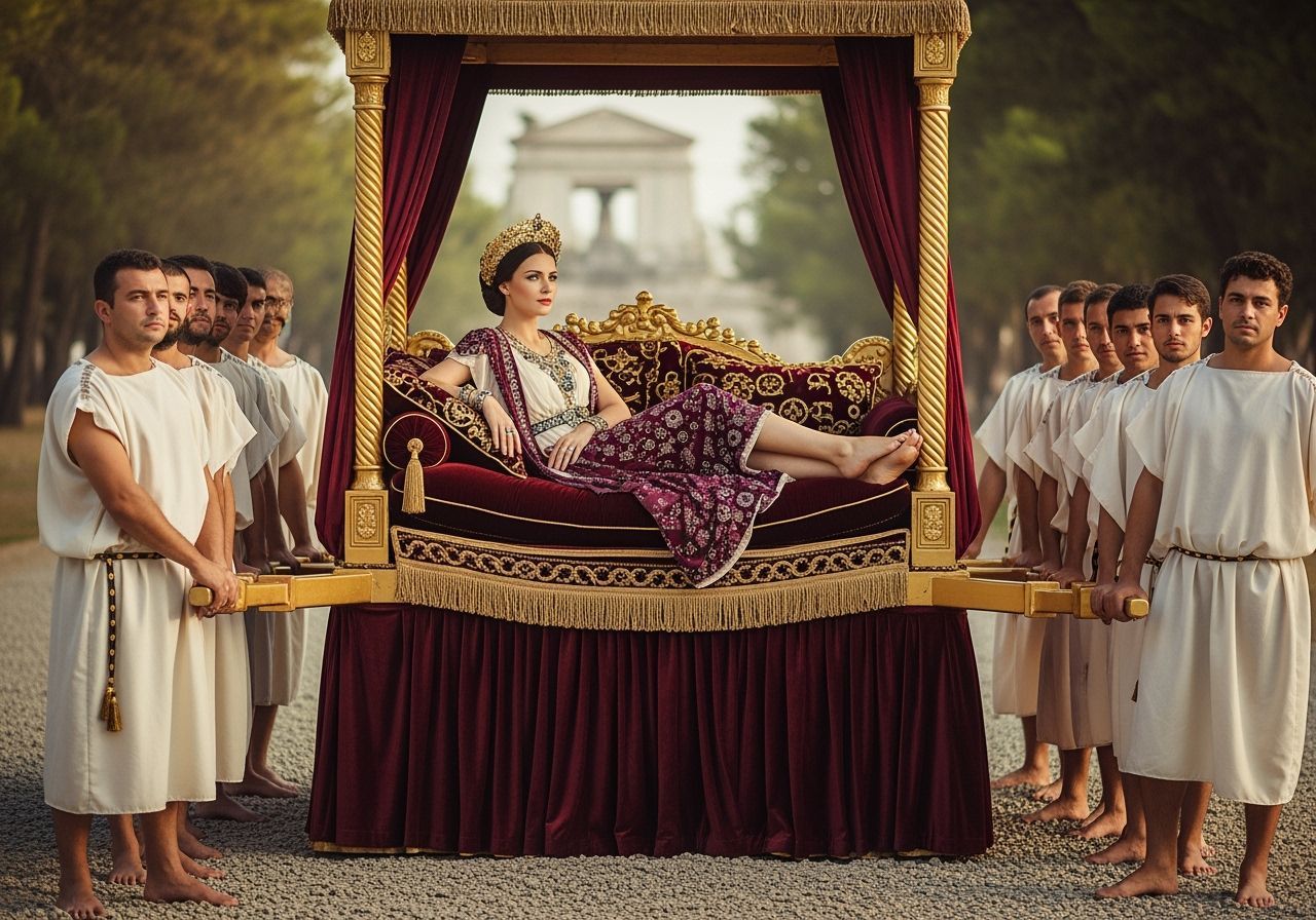 Elegant Roman Empress on Golden Litter, Professional Photogr...