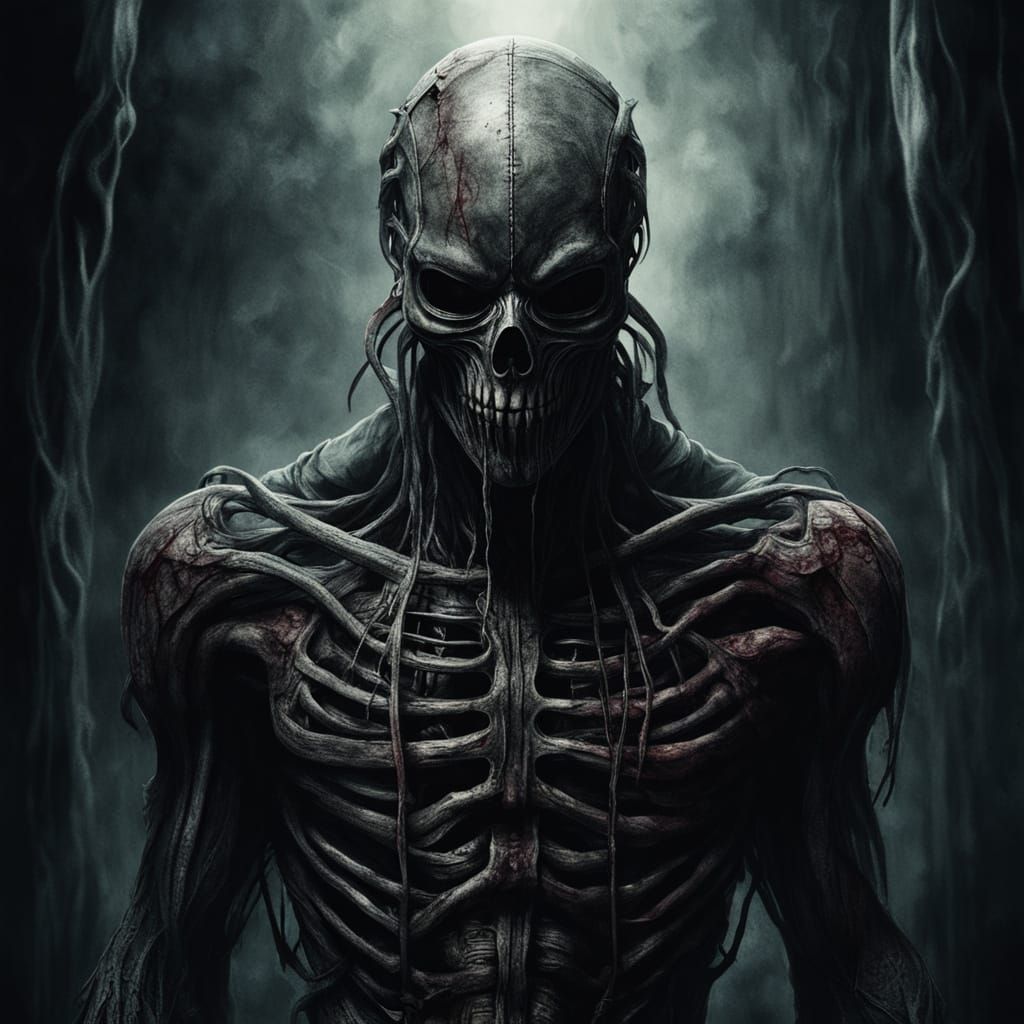 Surreal Dark Fantasy Figure Bound in Bloody Bandages