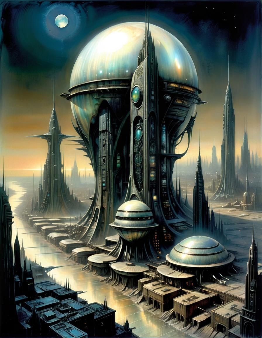 Futuristic Biopunk Metropolis in Dreamlike Landscape