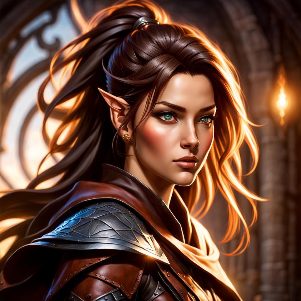 Hyperdetailed Ranger Girl Illustration in Dungeons and Drago...