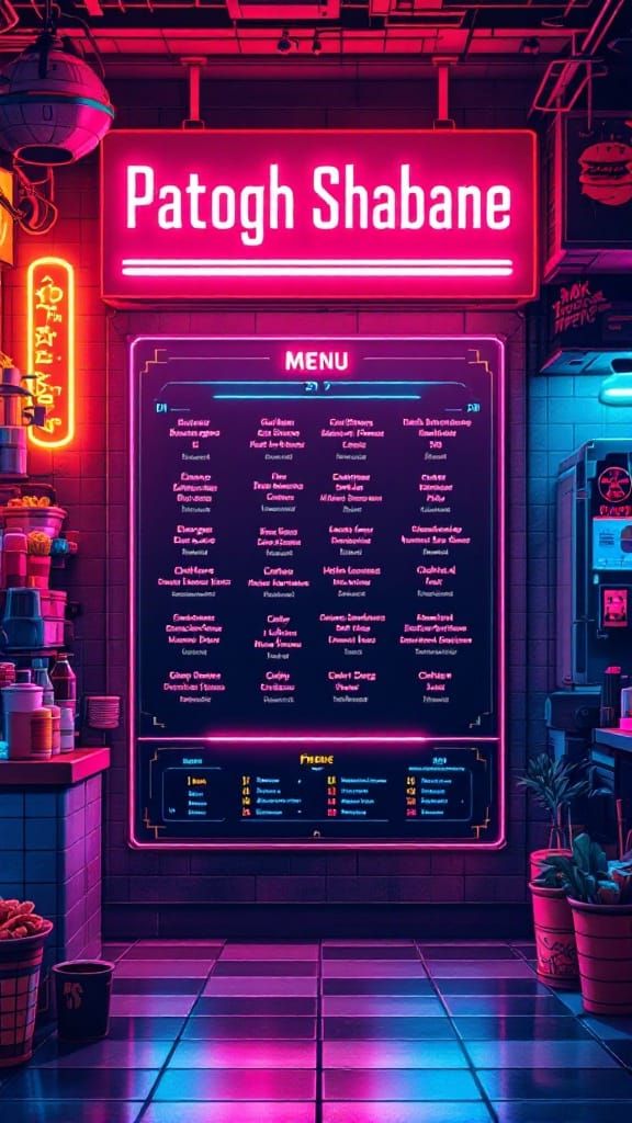 Synthwave Banner for Patogh Shabane with Retro Fast Food
