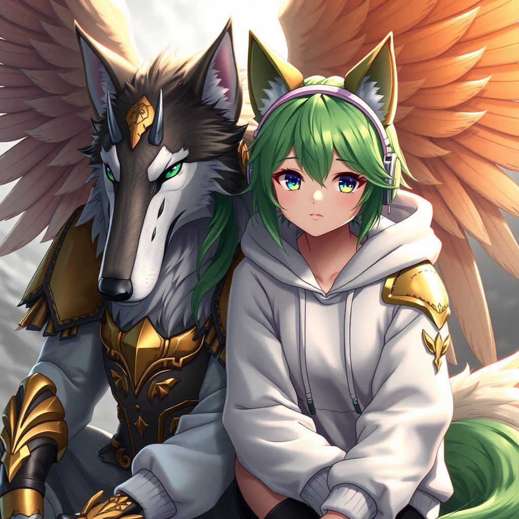 Wolf Girl and Armored Wolf: Fantasy Anime Art