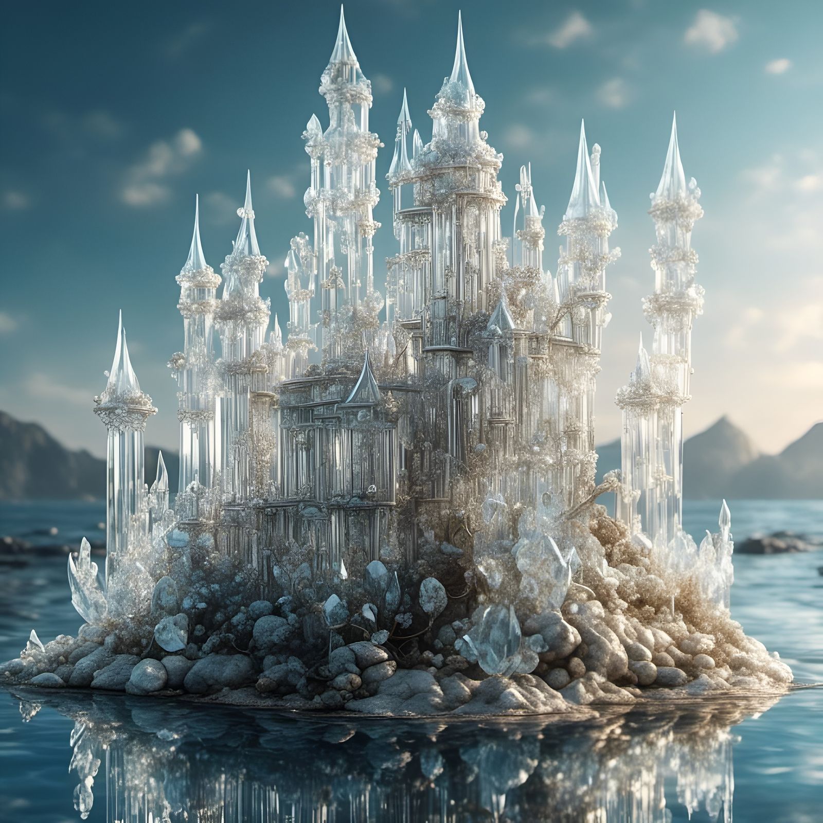 Crystal Castle Ruins on Island, Sharp Focus