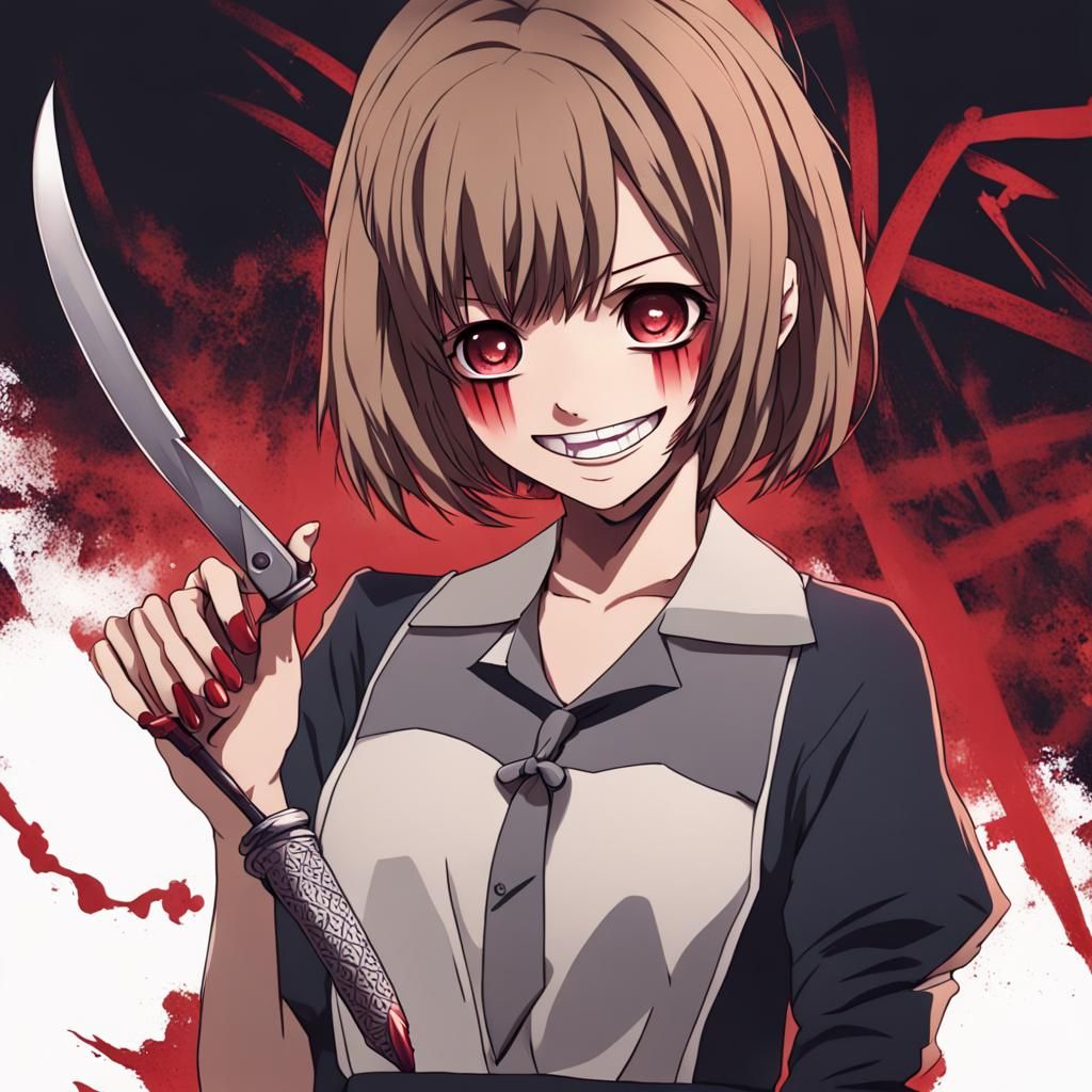 Creepy Possessed Girl with Knife: Anime Key Visual