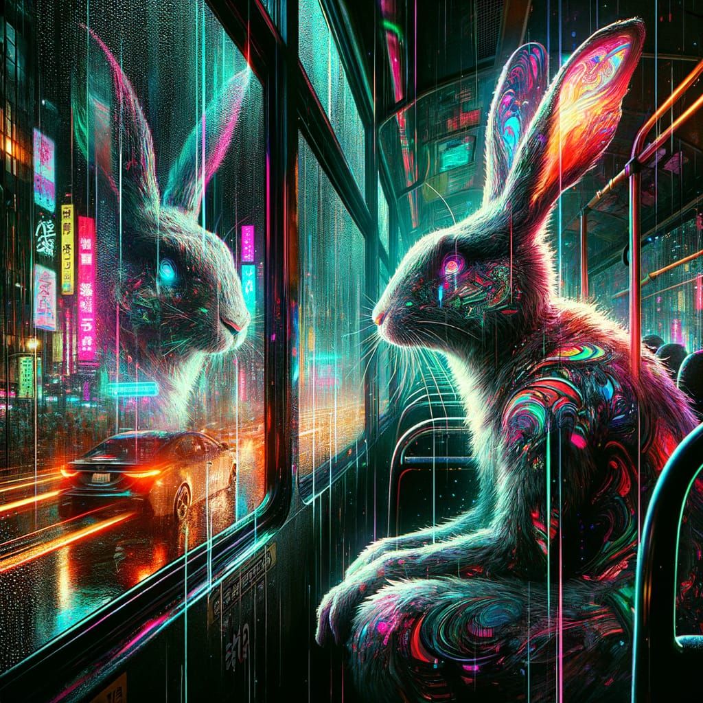 Surreal Hare in Gothic Neon Aesthetic