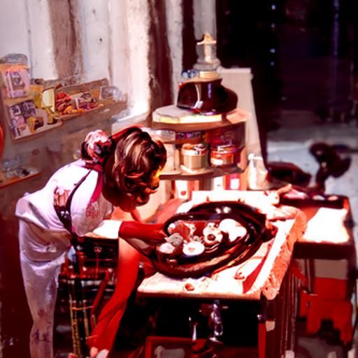 1950s Housewife Baking Cake, Oil Painting