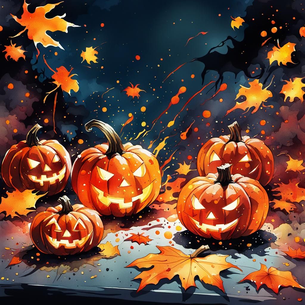 Halloween Ink Splatter with Jack-o-Lanterns