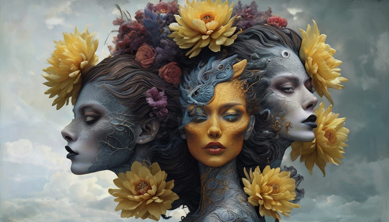 Surreal Androgynes Dancing in a Dark Seascape