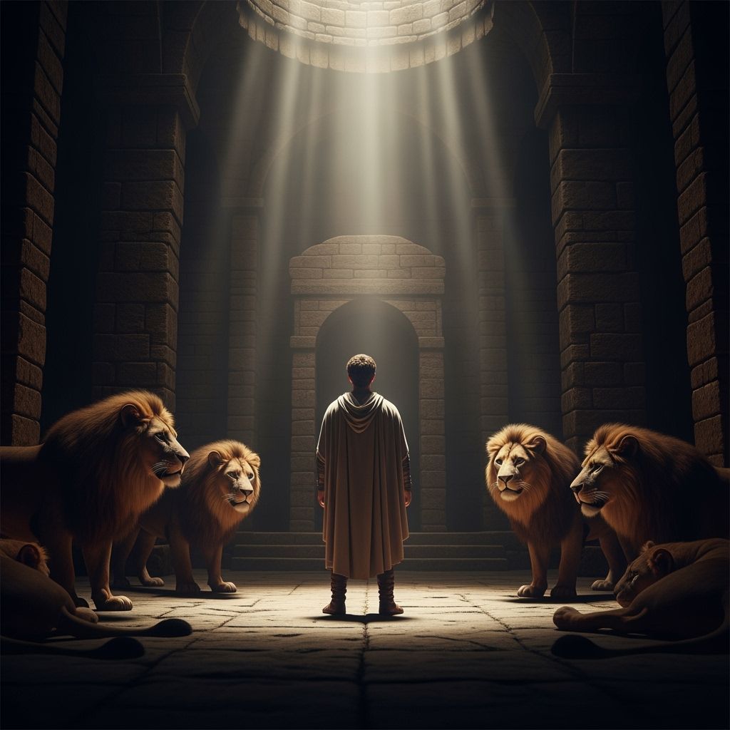 Daniel's Divine Protection Amidst Lions in Stone Den