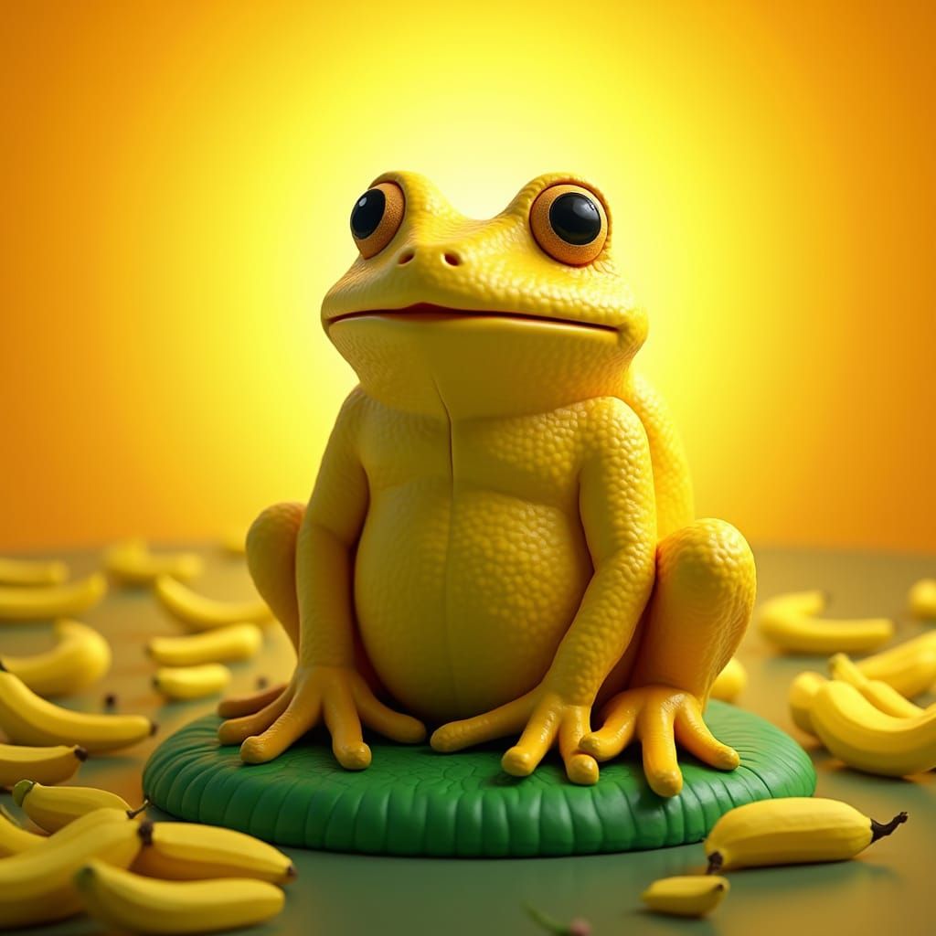 Banana Frog Sculpture in Vibrant Banana Forest