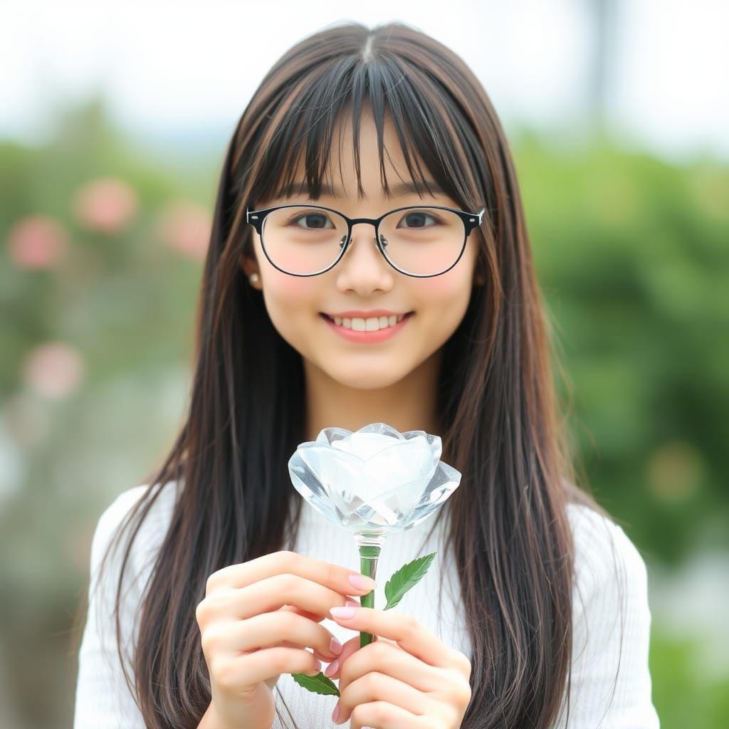 Japanese Girl with Glass Rose: AI Portrait