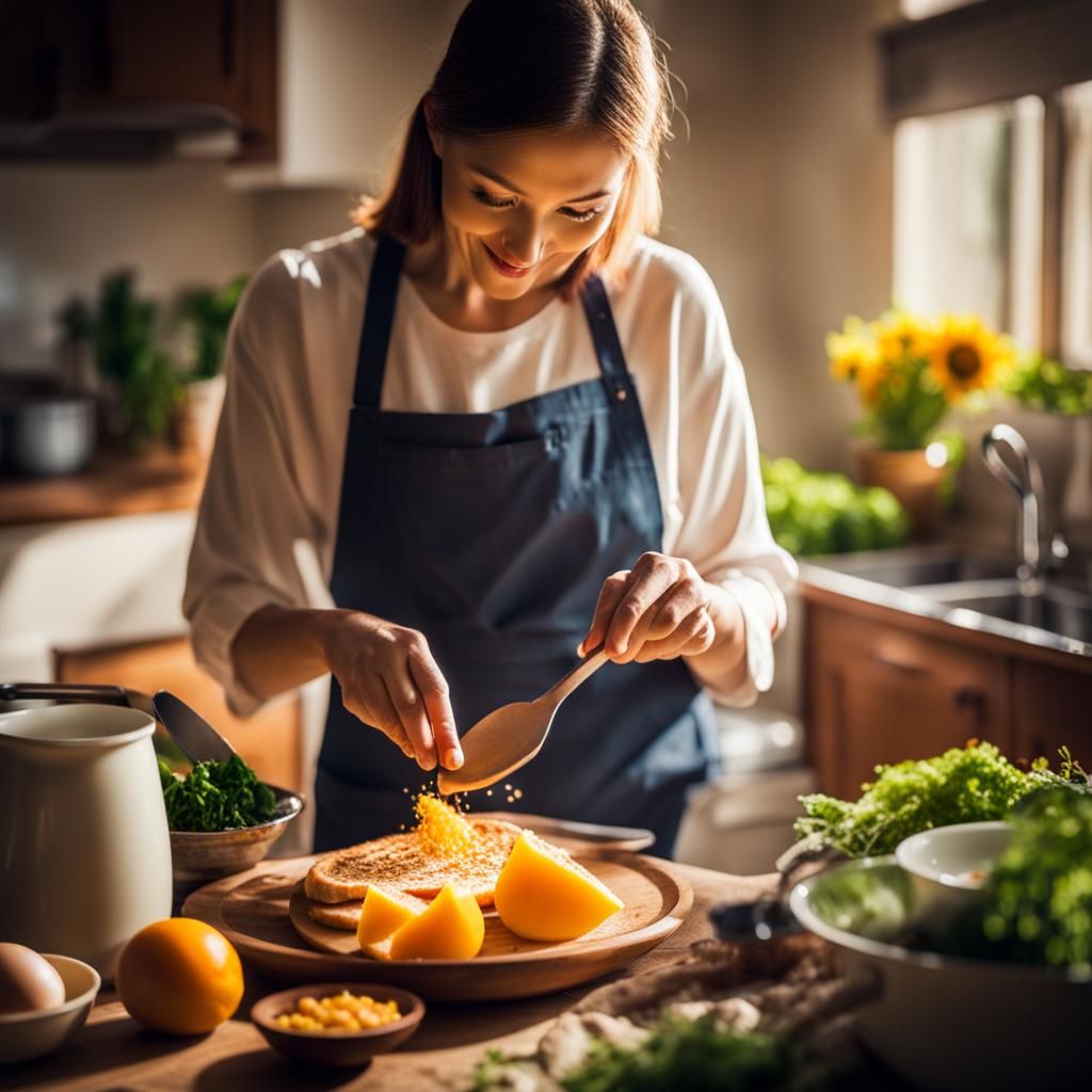 Mother Prepares Breakfast in Heavenly Sunshine