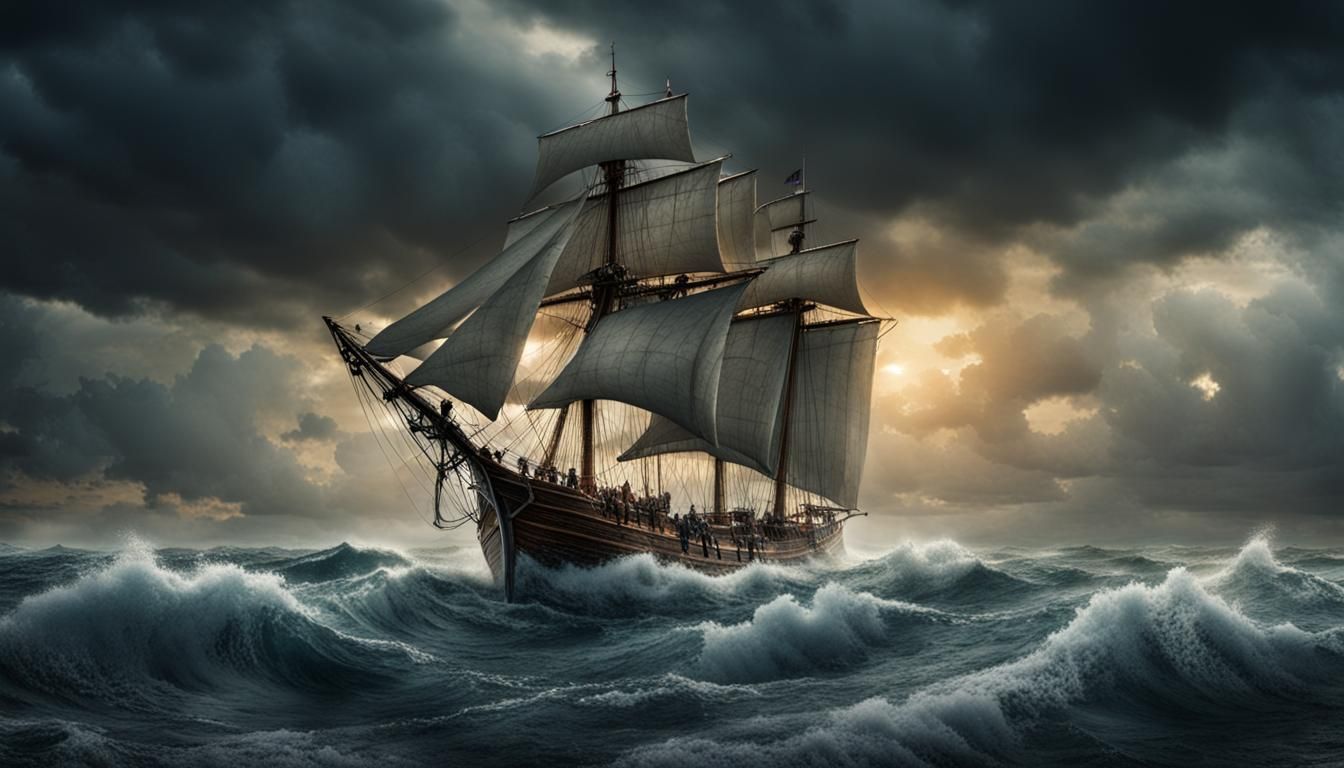 Stormy Seas: Old Gulet Sails at Evening