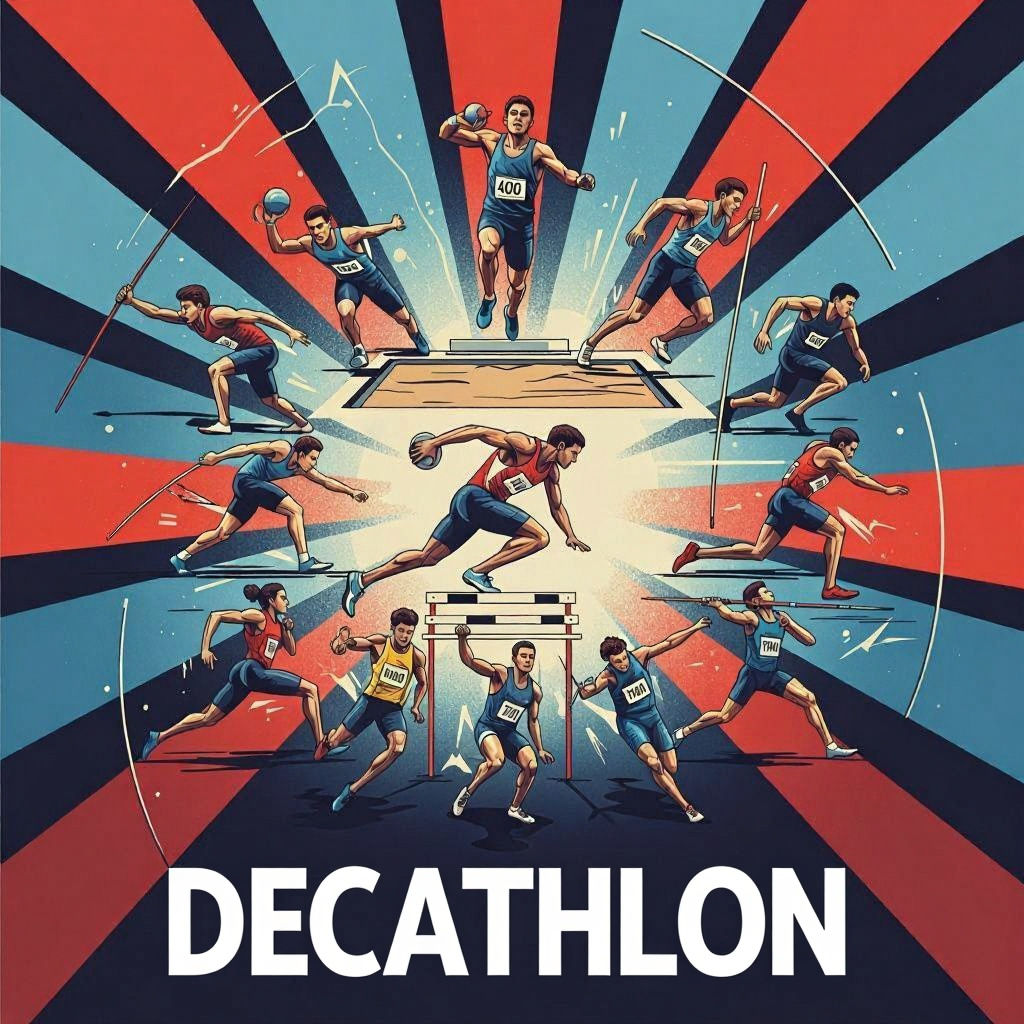 Decathlon: 10 Olympic Events in Dynamic Graphic Poster Style