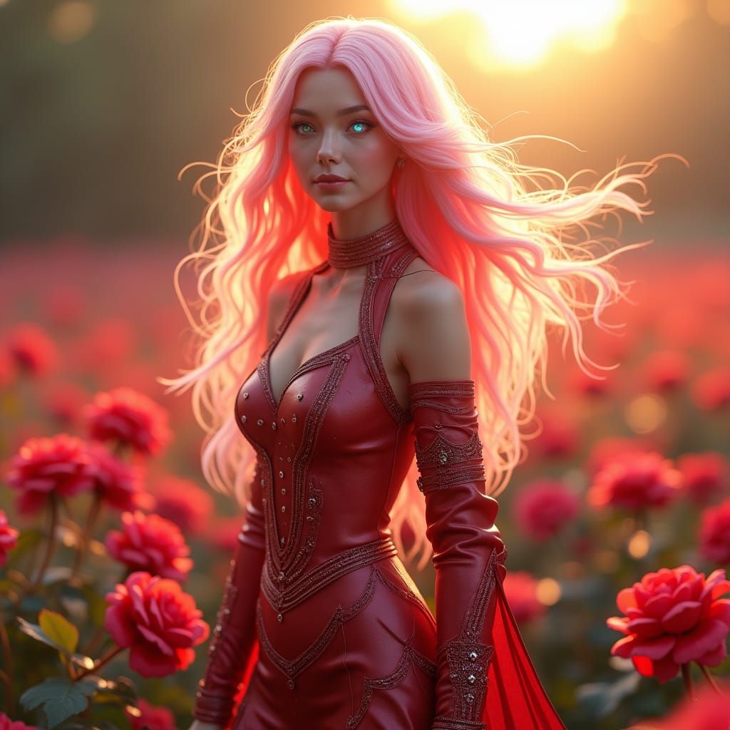 Heart Guardian: Woman in Rose Garden, Digital Art