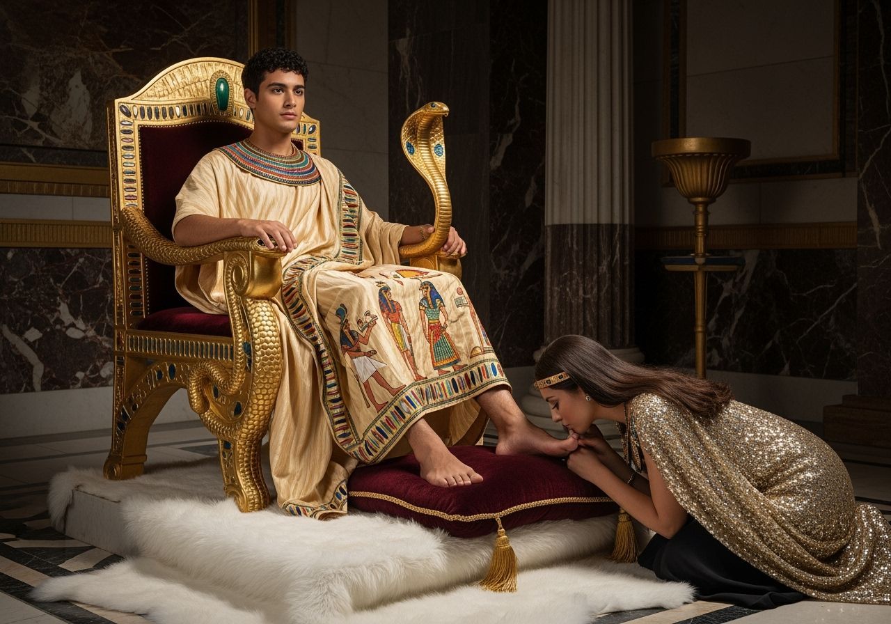 Egyptian Pharaoh on Throne in Lavish Royal Palace