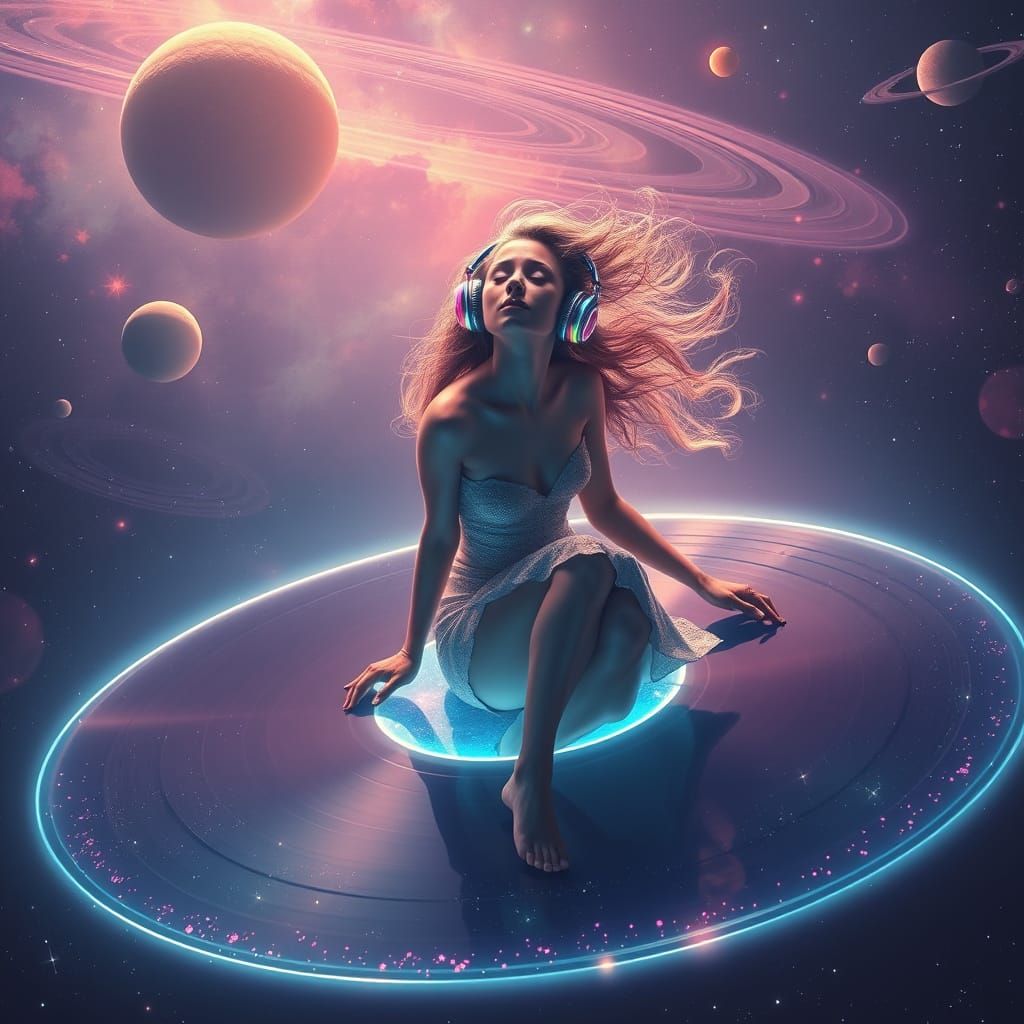 Serene Cosmic Musician Lost in Starry Rhythm