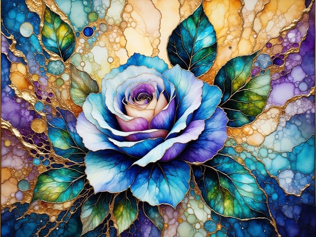 Gorgeous Blue and Purple Rose in Watercolor Style
