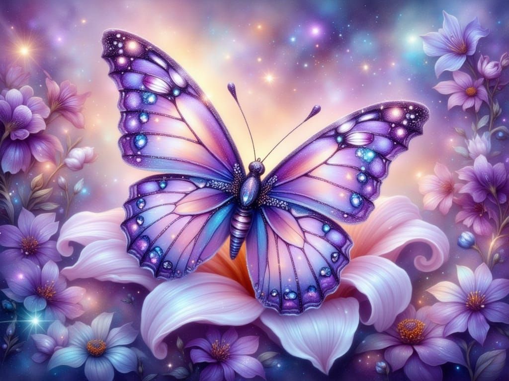Glistening Lavender Butterfly in Ethereal Fog