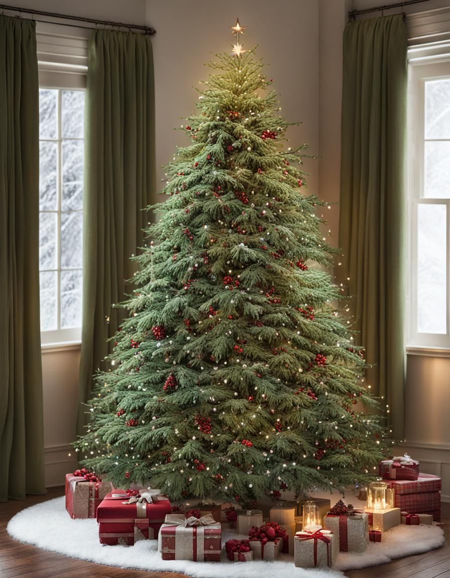 Sparkling Christmas Tree in a Snowy Night Scene