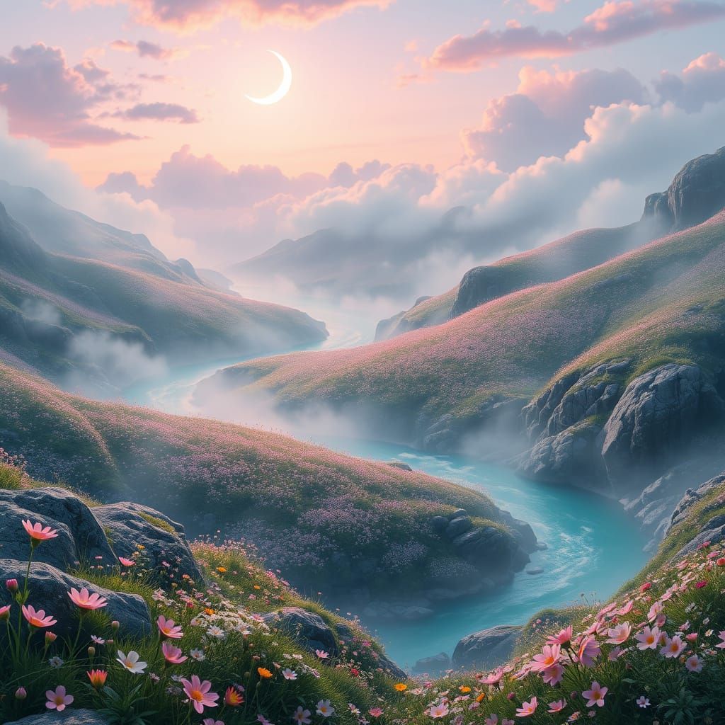 Whimsical Valley of Blooming Wildflowers