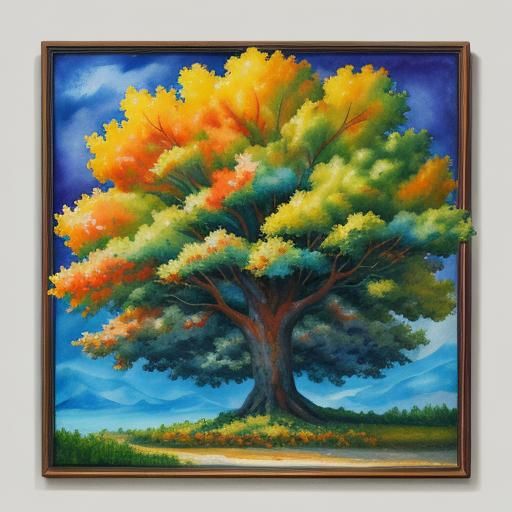 Universal Tree: Gouache Watercolor Impressionist Painting