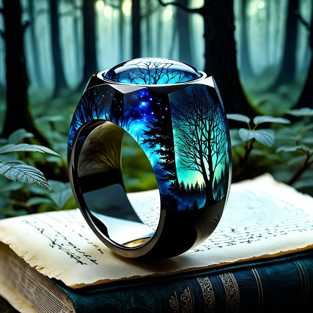 Luminescent Elven Ring on Parchment in Forest