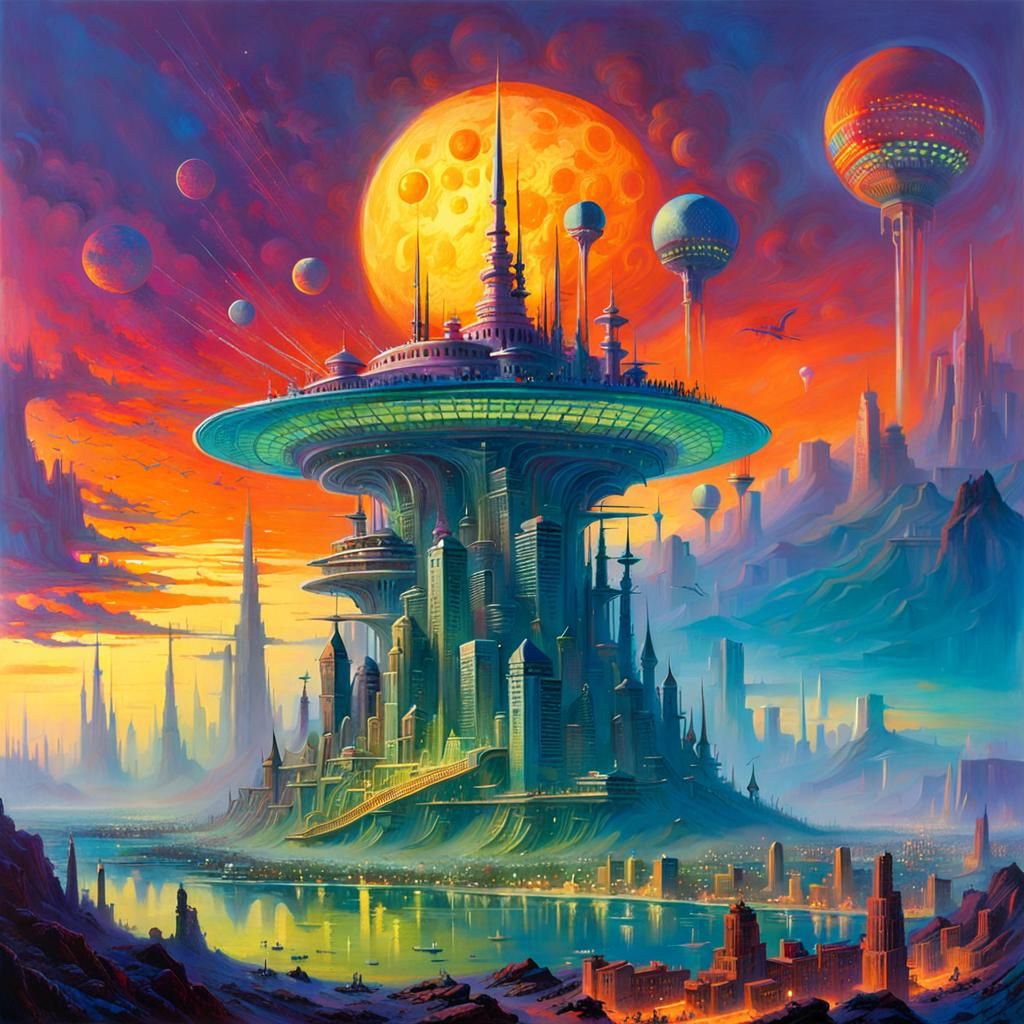 Hyperintricate Alien City in Paul Lehr Style