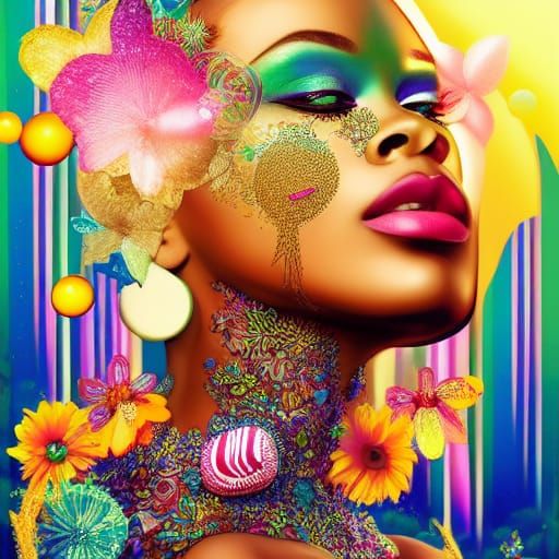 Detailed Illustration of Dark Skinned Face in Fantasy Style