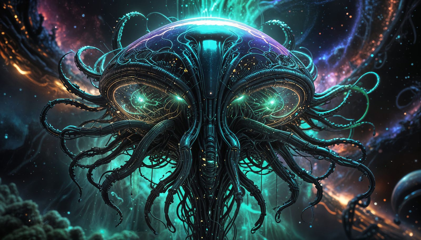 Cyberpunk Spaceship with Organic Architecture and Biolumines...