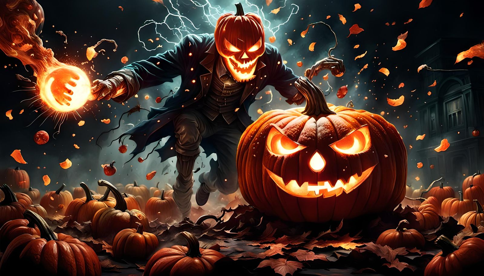 Exploding Pumpkin Man: Dark Fantasy Horror Art