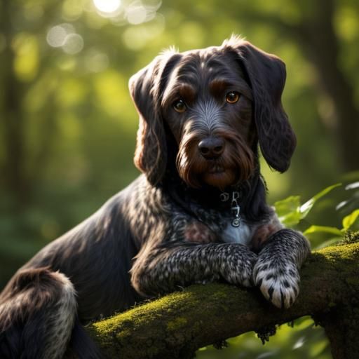 German Wirehaired Pointer in Forest: Wildlife Photography