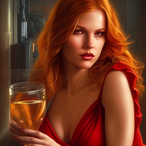 Sensual Blonde in Red Dress: Hyperdetailed Portrait