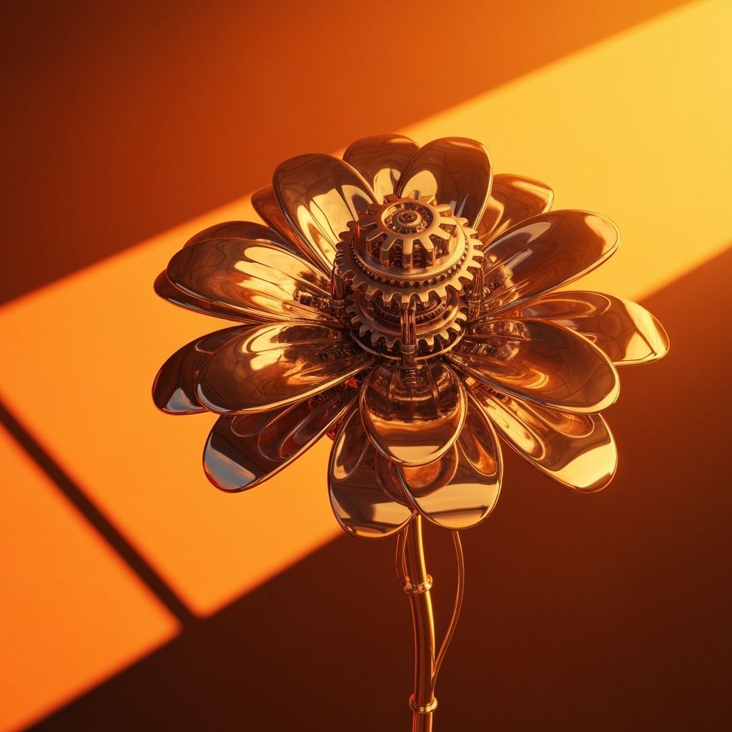 Intricate Mechanical Flower in Retro-Futuristic Style