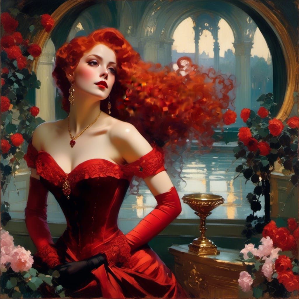 Victorian Vampire Mina Harker in Edward Cucuel Style