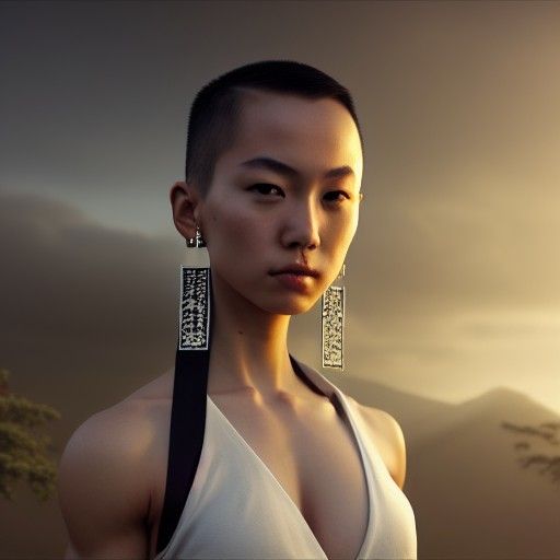 Edgy Bald Teen in Sash Dress: 8k Concept Art