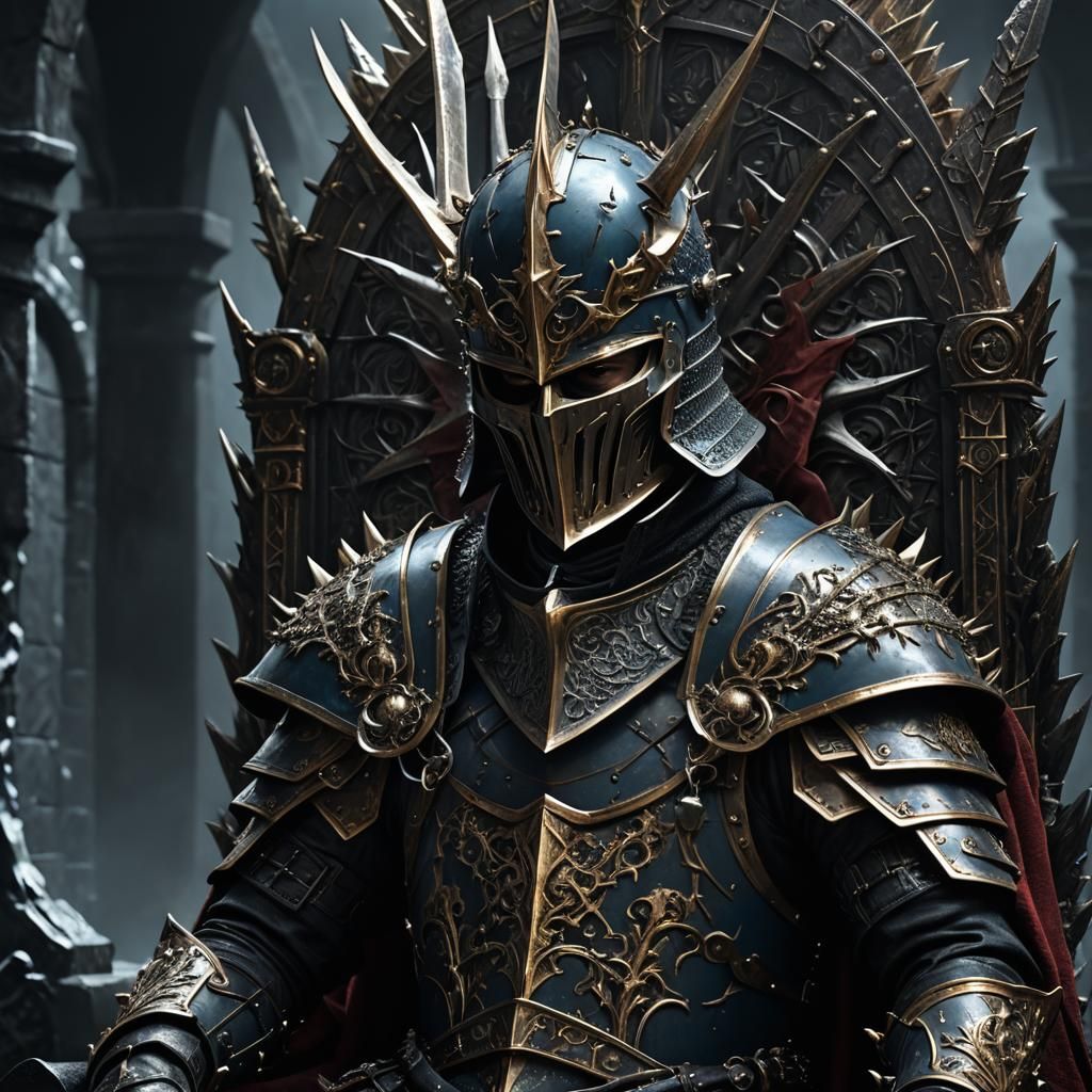 Evil Knight on Bone Throne: Dark Fantasy Art