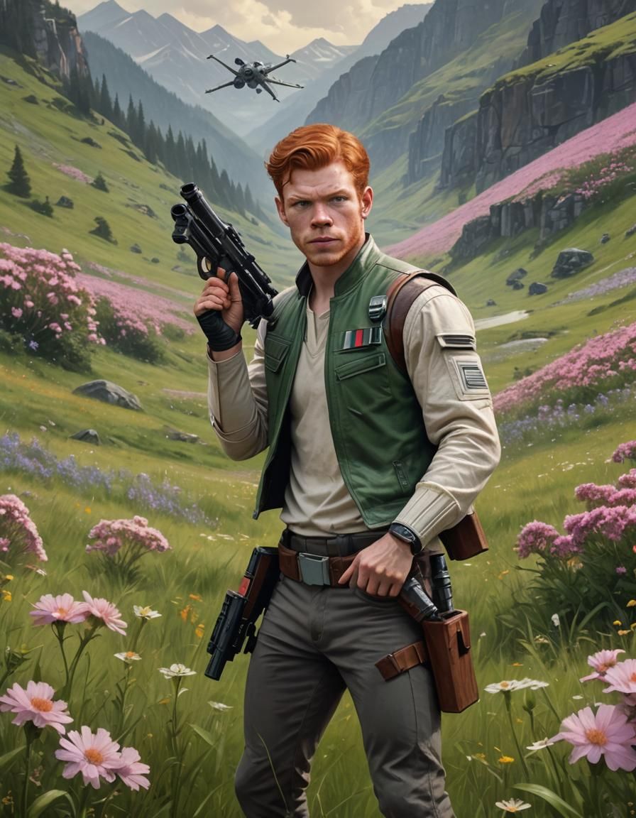 Redhead Jedi in Star Wars Meadow, Hyperdetailed Portrait
