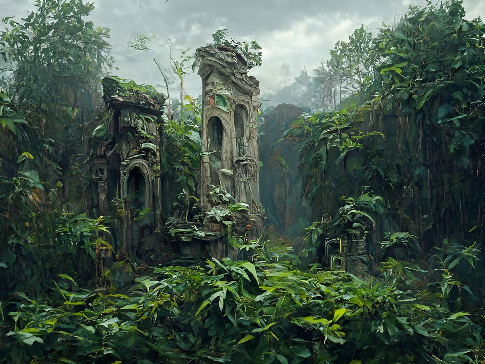 Jungle Ruins Inspired by Beksiński and Beeple