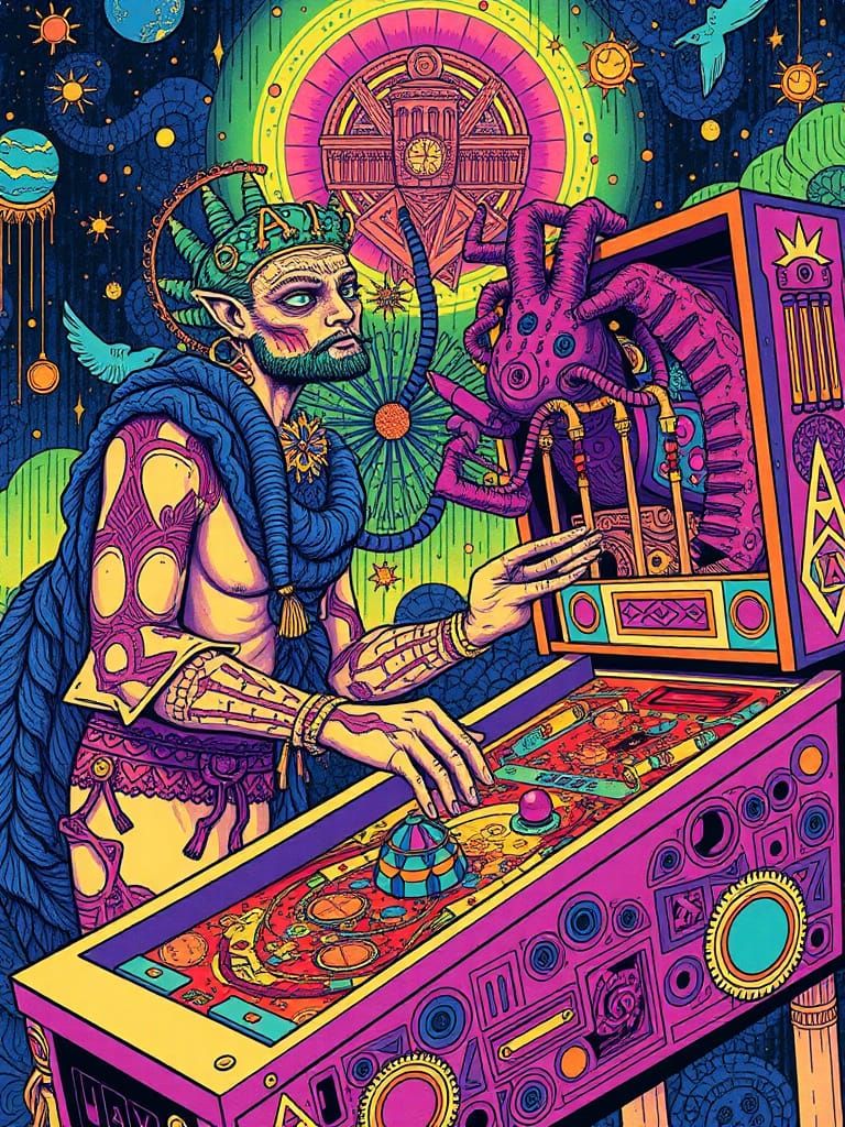 Anunnaki Having Fun Playing Pinball, Psychedelic Art
