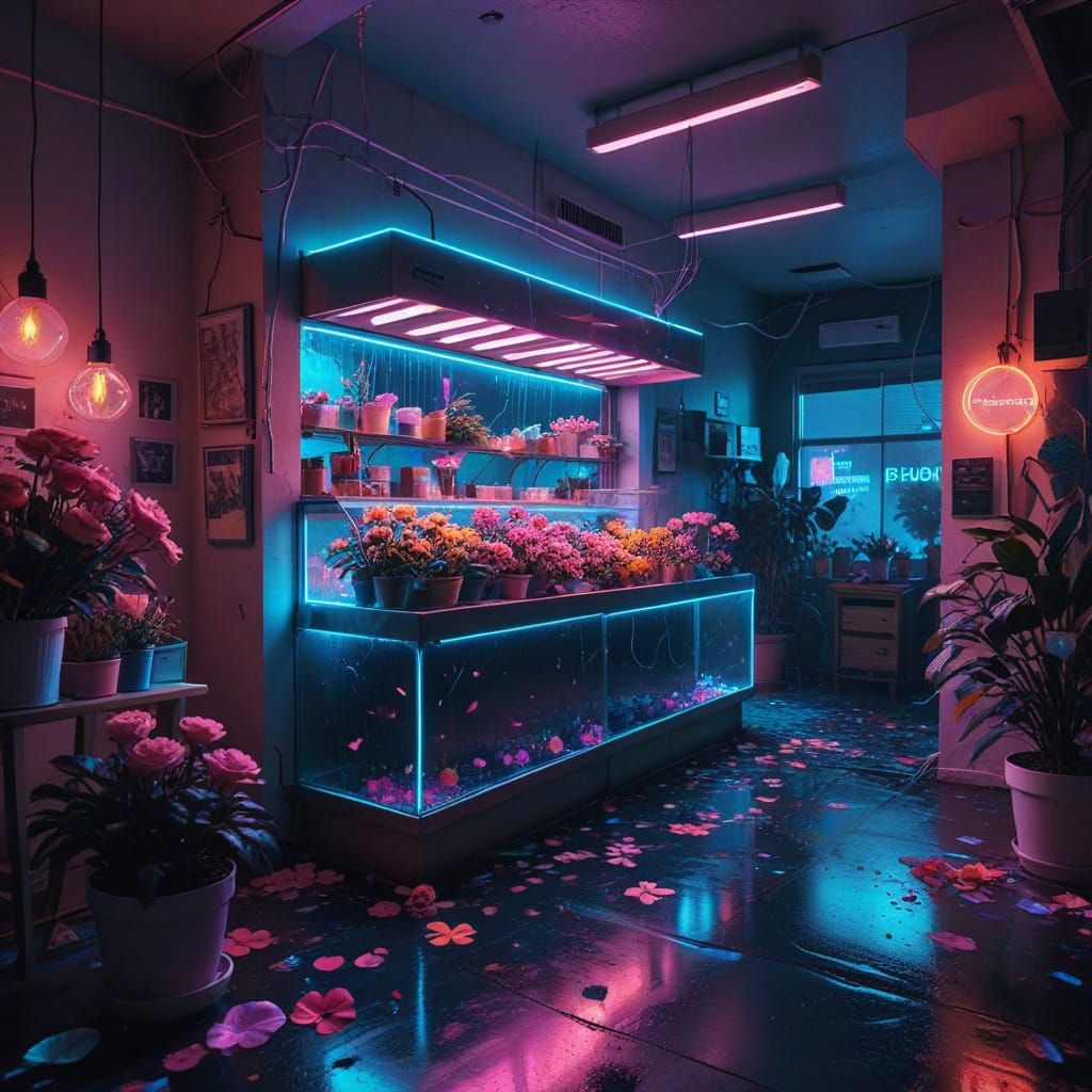 Electric Dreams Floral Explosion in Neon Retro Style