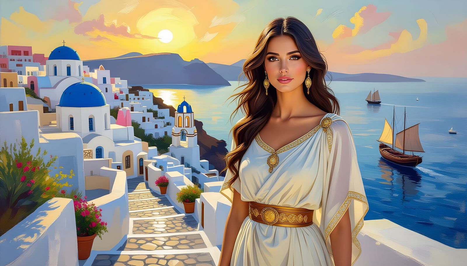 First-Century Greek Woman on Santorini, Expressionist Oil Pa...