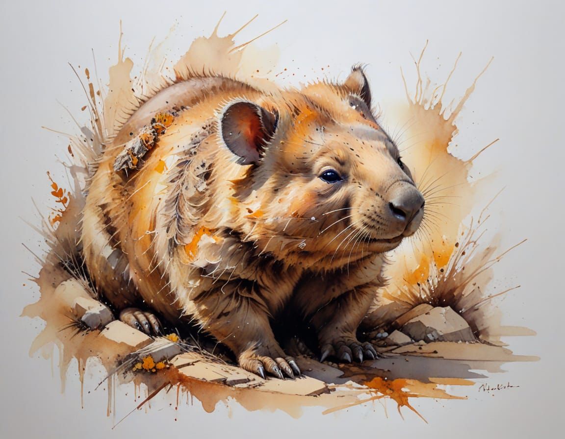 Wombat Emerges From Sandstone Burrow at Dawn