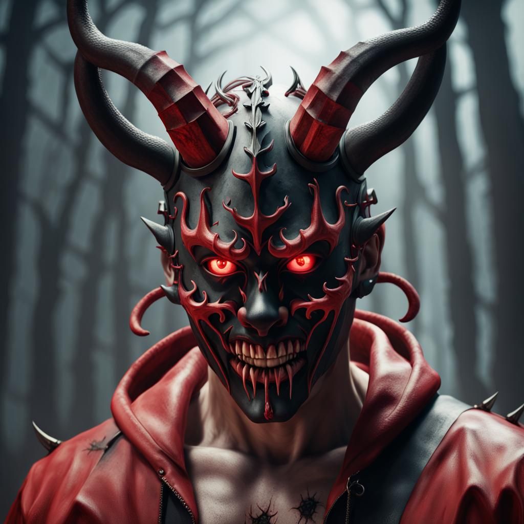 Eerie Devil Masked Killer in Detailed Digital Painting