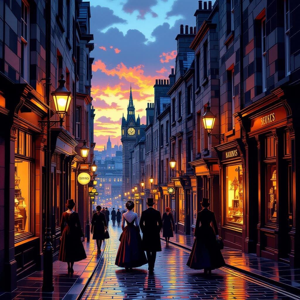 Victorian Edinburgh: Cockburn Street at Dusk