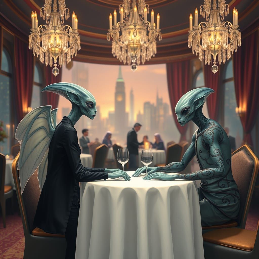 Aliens on a Futuristic Date in Luxury